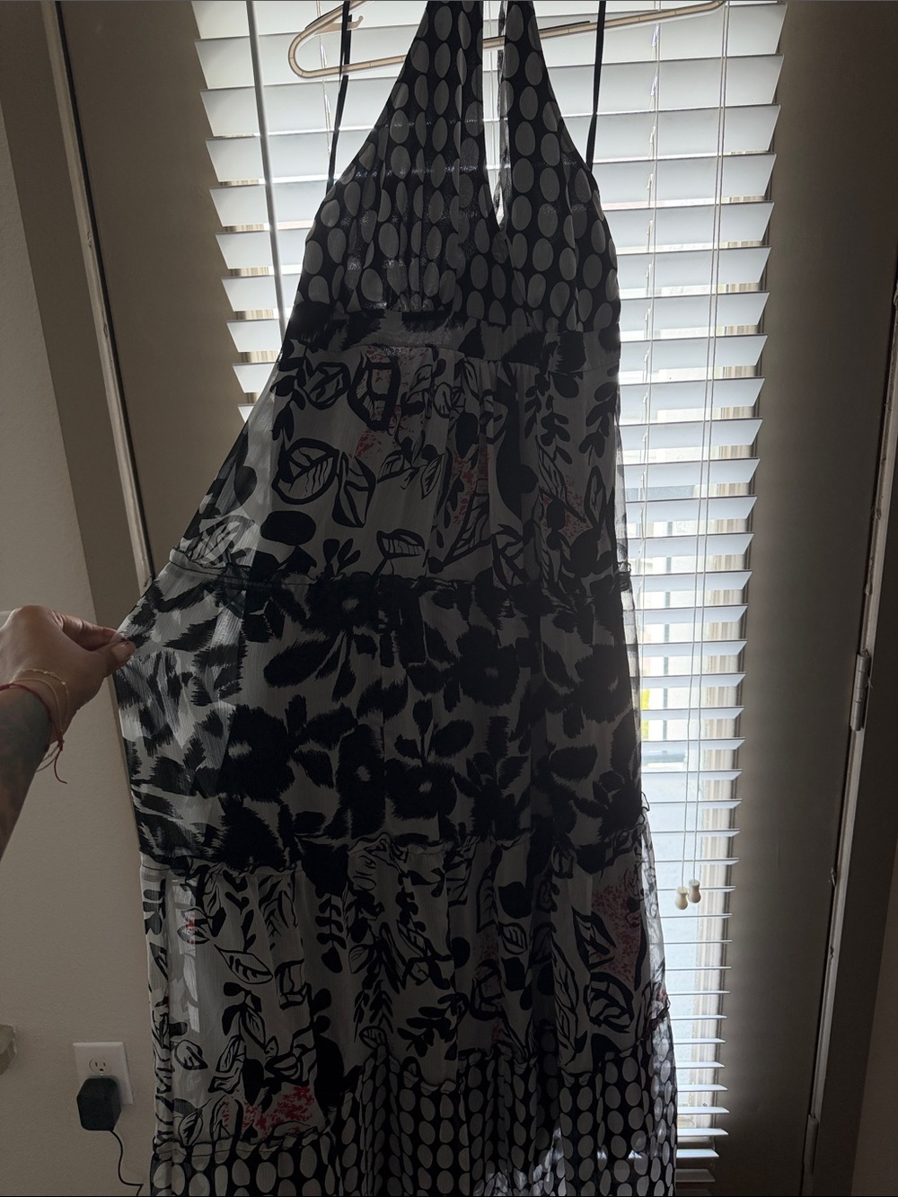 Lane Bryant Black and White Mixed Print Halter Maxi Dress